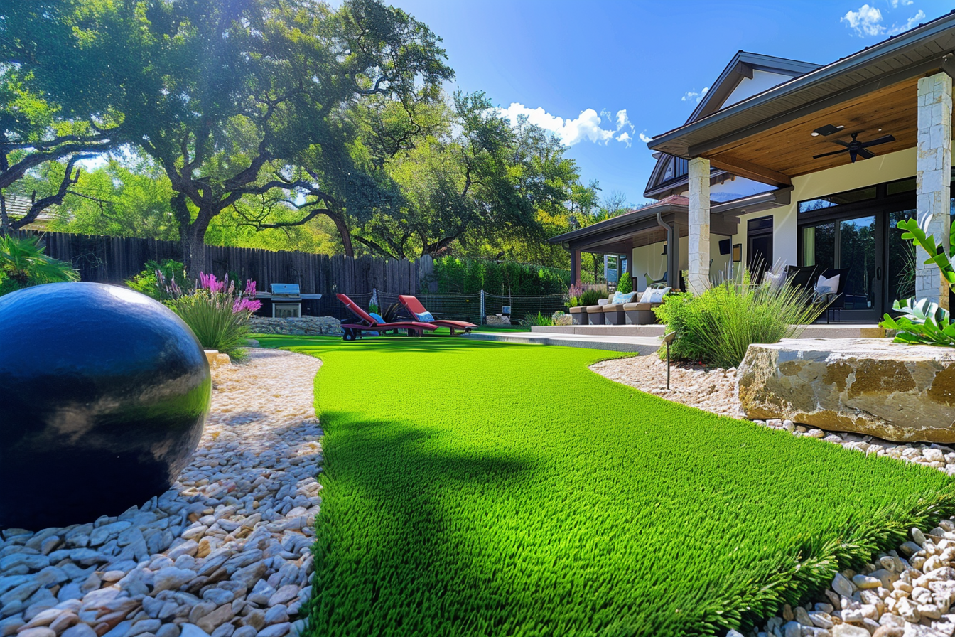 Technician grooming green turf